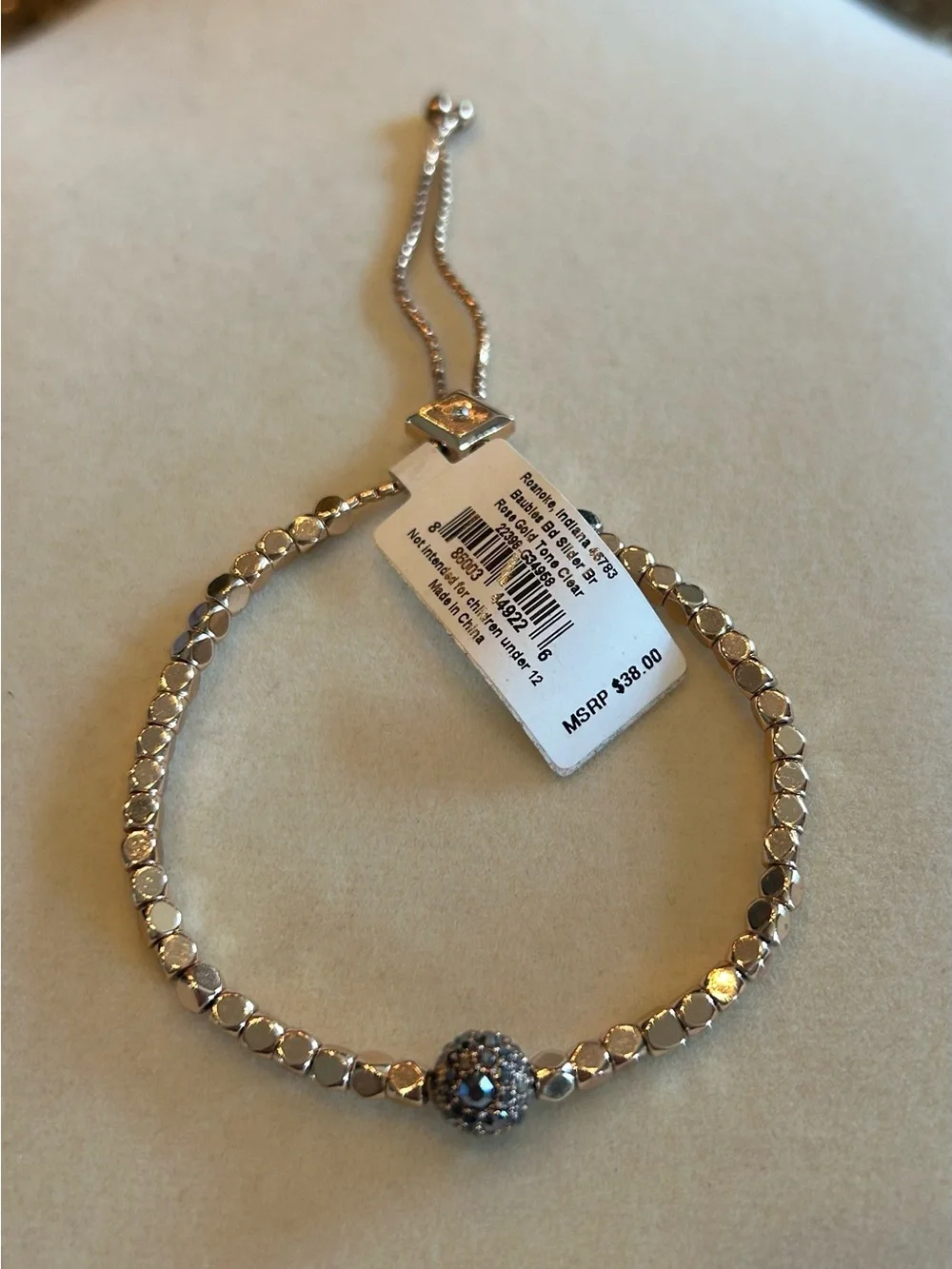Vera Bradley NWT Baubles Bead Slider Bracelet Rose Gold Tone Crystal Pavé